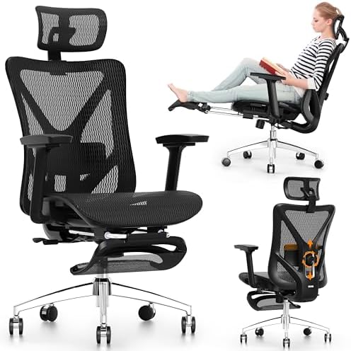 Krzesło mesh z podnóżkiem recliner